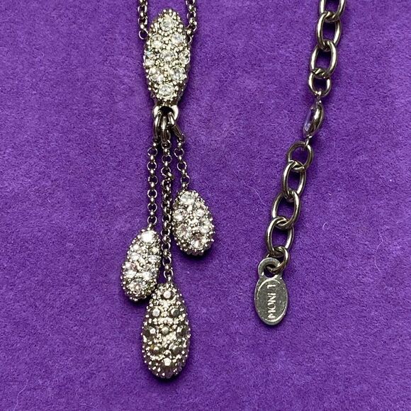 💛 Monet White Gold Plated CZ Tassel Necklace - Picture 3 of 5